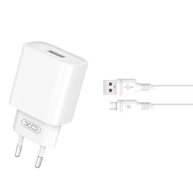 XO sienas lādētājs CE02D QC 3.0 18W 1x USB balts + microUSB kabelis