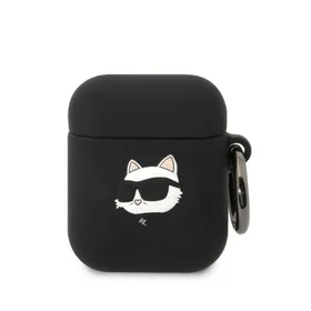 Karl Lagerfeld KLA2RUNCHK AirPods 1/2 apvalks melns/melns silikona Choupette galva 3D