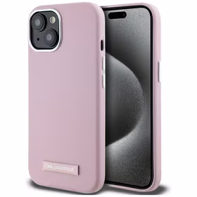 Karl Lagerfeld FW Metal Plate Magnētiskais iPhone 15 viedtālruņa apvalks - rozā