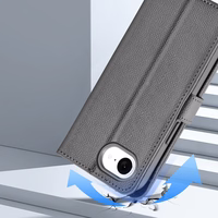 Dux Ducis Lawa iPhone 16e ādas apvalks ar noņemamu magnētisko maku - pelēks