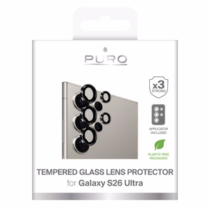 Puro Individual rūdīts stikls aizmugures kamerai priekš Samsung Galaxy S26 Ultra - ar melnu rāmi