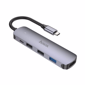 Adapteris Hoco HB27 Type-C Multi-Function Converter HDMI+USB3.0+USB2.0*2+PD pelēks