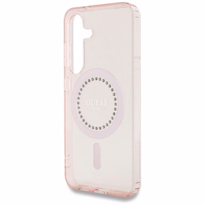 Guess Kristāli Drukāts Klasiskais Logotips Magnētiskais Samsung Galaxy S25 Viedtālruņa apvalks rozā