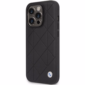 Viedtālruņa apvalks BMW BMHCP14L22RQDK iPhone 14 Pro 6.1 - melns ādas kvilota raksts