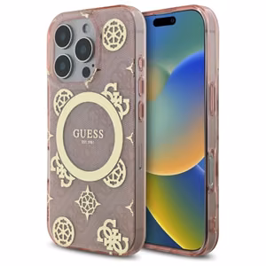 Guess IML Peony On 4G Background MagSafe Case for iPhone 16 Pro - Pink