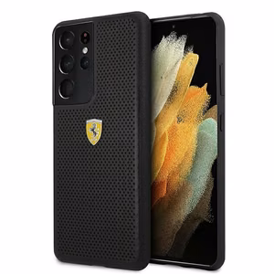 Viedtālruņa apvalks Ferrari FESPEHCS21LBK S21 Ultra G996 melns/melns ciets apvalks On Track perforēts