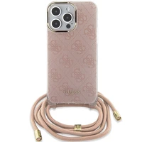 Guess Crossbody Cord 4G Print viedtālruņa apvalks iPhone 15 Pro – rozā