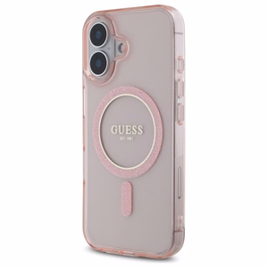 Guess GUHMP16SHFGEREP iPhone 16 6.1" rozā/rozā cietais apvalks IML Glitter Circle Magnētiskais