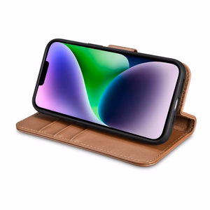 iCarer Maki apvalks 2in1 vāks iPhone 14 Plus Anti-RFID ādas atverams apvalks brūns (WMI14220727-BN)
