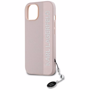 Karl Lagerfeld Saffiano Rhinestones & Charm viedtālruņa apvalks iPhone 15 / 14 / 13 - rozā