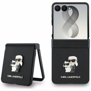 Melns Karl Lagerfeld Saffiano Karl & Choupette Pin vāciņš Samsung Galaxy Z Flip8 tālrunim