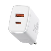 Baseus kompaktais lādētājs USB / USB Type-C 20W 3A Power Delivery Quick Charge 3.0 balts (CCXJ-B02)