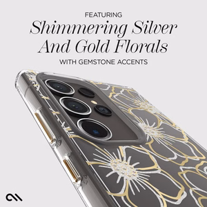 Case-Mate Floral Gems vāciņš ierīcei Samsung Galaxy S24 Ultra, zelta krāsā
