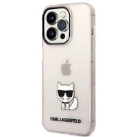 Karl Lagerfeld KLHCP14LCTTRI iPhone 14 Pro 6.1 cietais viedtālruņa apvalks rozā caurspīdīgs Choupette Body