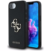 Guess PU Grained 4G Metal Logo viedtālruņa apvalks iPhone 16e - melns