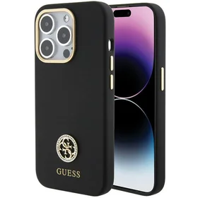 Guess silikona Logo Strass 4G viedtālruņa apvalks iPhone 15 Pro - melns