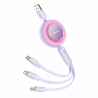 Baseus Bright Mirror 3, USB 3-in-1 kabelis micro USB / USB-C / Lightning 66W / 2A 1,1 m (violets)