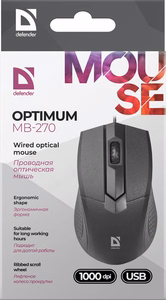 Defender Optimum MB-270 biroja pele labajai rokai, USB Type-A, optiskā, 1000 DPI