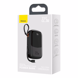 Baseus portatīvais lādētājs 20000mAh Qpow Pro - USB + Type C - PD 22,5W ar Type C kabeli (PPQD060301) melna