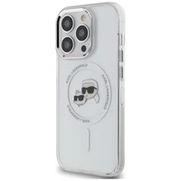 Karl Lagerfeld IML Metal Karl & Choupette Head MagSafe viedtālruņa apvalks iPhone 14 Pro - balts