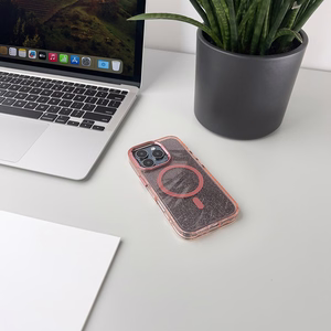 Mirdzošs apvalks MagSafe iPhone 16 Pro Max - rozā ar spīdumiem