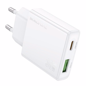 Borofone Сетевое зарядное устройство BN25 Wish (Ultra Thin) - USB + Type C - PD QC 3.0 30W белое