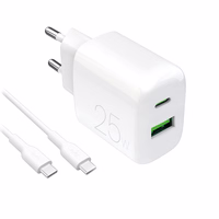 Puro PROLITE 25W USB-A / USB-C sienas lādētājs + USB-C - USB-C kabelis 1.2m - balts