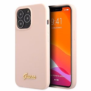 Guess GUHMP13XLSLMGLP viedtālruņa apvalks iPhone 13 Pro Max 6.7" gaiši rozā cietais silikona ar zelta logotipu MagSafe