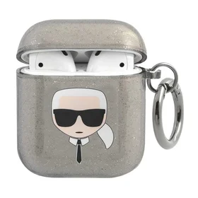 Karl Lagerfeld Glitter Karl's Head apvalks AirPods 1/2 - melns