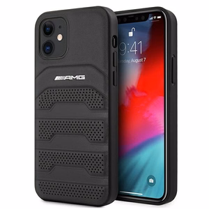 AMG ādas apvalks ar iespiestām līnijām iPhone 12 mini - melns