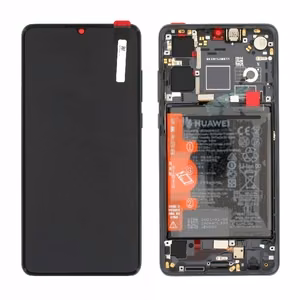 LCD ekrāns Huawei P30 (jaunā versija 2021) ar skārienekrānu, rāmi un bateriju melns oriģināls (service pack)