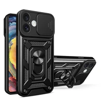 Hybrid Armor Camshield bruņots viedtālruņa apvalks iPhone 16 Plus ar kameras vāciņu un statīvu - melns