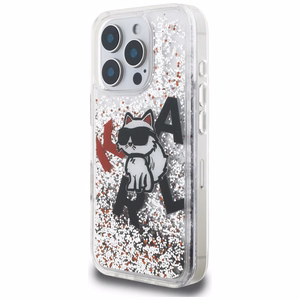 Karl Lagerfeld Liquid Glitter Choupette Logo macins iPhone 16 Pro Max - caurspidigs