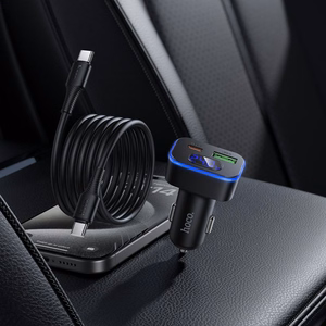 auto lādētājs Hoco USB A + USB C PD QC3.0 48W + kabelis USB C to C Z63B melns