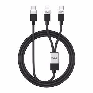 BWOO pīts 2-in-1 kabelis USB-C - USB-C un Lightning 1m 100W/27W melns