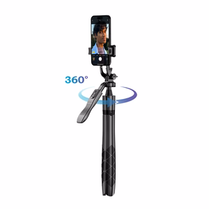 Crong SelfieGo Ultra alumīnija Bluetooth pašbildes nūja un statīvs, melna