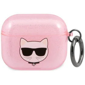 Karl Lagerfeld Glitter Choupette AirPods apvalks 3 - rozā