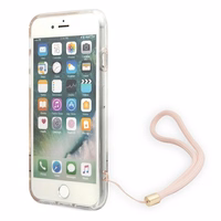 Guess GUOHCI8H4STP iPhone SE 2022 / SE 2020 / 7 / 8 rozā cietais viedtālruņa apvalks ar 4G raksta siksniņu