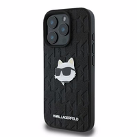 Karl Lagerfeld Monogram Choupette Head Pin viedtālruņa apvalks iPhone 16 Pro - melns