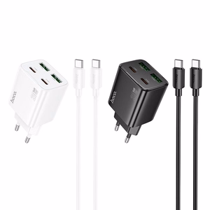 Viedtālruņa lādētājs Hoco 2 x USB C + 2 x USB A QC3.0 PD 3A 20W + kabelis USB C uz USB C N55 balta