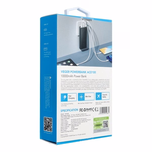 Powerbank Veger ACE100 (W1146) PD QC3.0 20W 10000 mAh melns