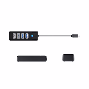 Orico PW4U-C3 USB-C / 4x USB-A 3.0 Hub - melns