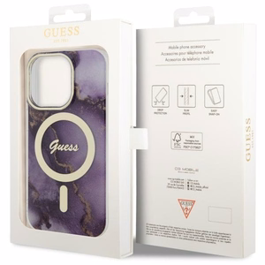 Guess GUHMP14LHTMRSU iPhone 14 Pro 6.1" violets/violets cietais apvalks Zelta Marmors MagSafe