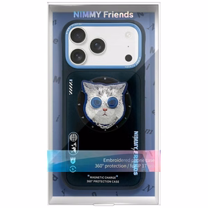 Nimmy Glasses Cool Cat magnētiskais viedtālruņa apvalks iPhone 17 Pro - melns un zils