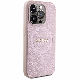 Guess Saffiano Magnētiskais viedtālruņa apvalks iPhone 15 Pro - rozā