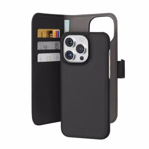 Puro Wallet noņemams magnētiskais 2in1 PU ādas viedtālruņa apvalks ar atloku un maku iPhone 15 Pro - melns