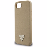 Guess Grained Triangle MagSafe viedtālruņa apvalks iPhone 16e - brūna