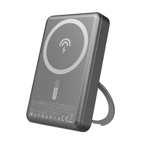 Dudao K28 10000mAh PD 22.5W Magnētiskā portatīvais lādētājs ar metāla apvalku un gredzena statīvu - pelēka