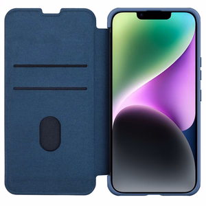 Nillkin Qin auduma apvalks iPhone 14 Plus ar kameras vāciņu un maciņu zils