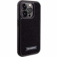 Karl Lagerfeld Rhinestone Logo Metal Plate Viedtālruņa apvalks iPhone 15 Pro Max - melns